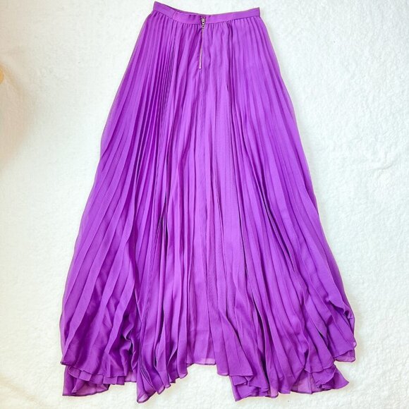 ALICE AND OLIVIA Purple Chiffon Long Pleated Asymmetrical Skirt Women's Size 0 - Picture 6 of 6